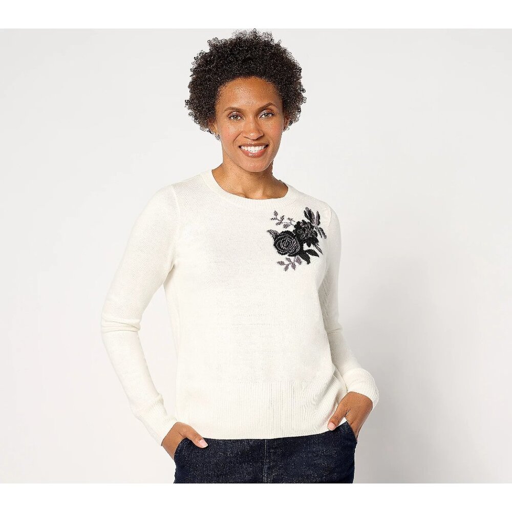 Studio Park X Jane Treacy Placed Floral Sweater Size XL Crewneck Ivory Knitwear